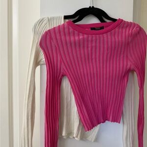 Pink and Cream Ribbed Long Sleeve Tops - BUNDLE